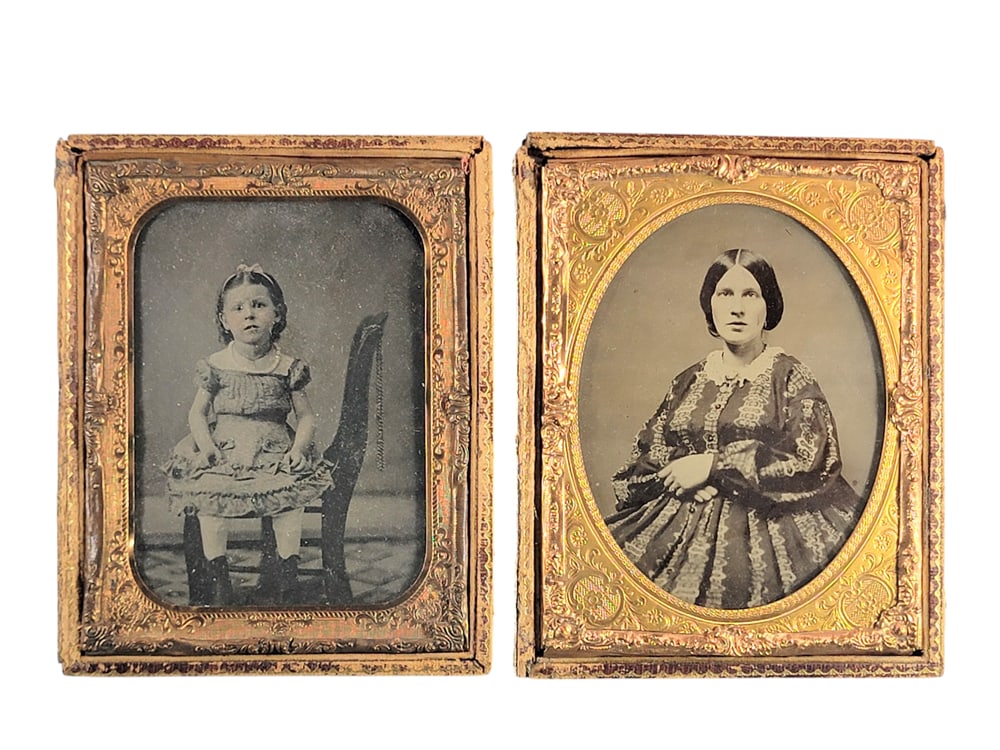 TWO HALF PLATE PHOTOGRAPHS: Includes an ambrotype of a lady in a printed dress; together with a tintype of a young girl seated on a chair. Provenance: The Collection of Dr. Virginia Gunn, Wooster, Ohio.