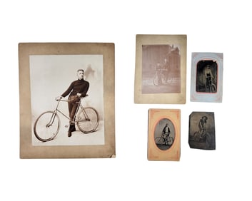 FIVE EARLY PHOTOGRAPHS WITH BICYCLES