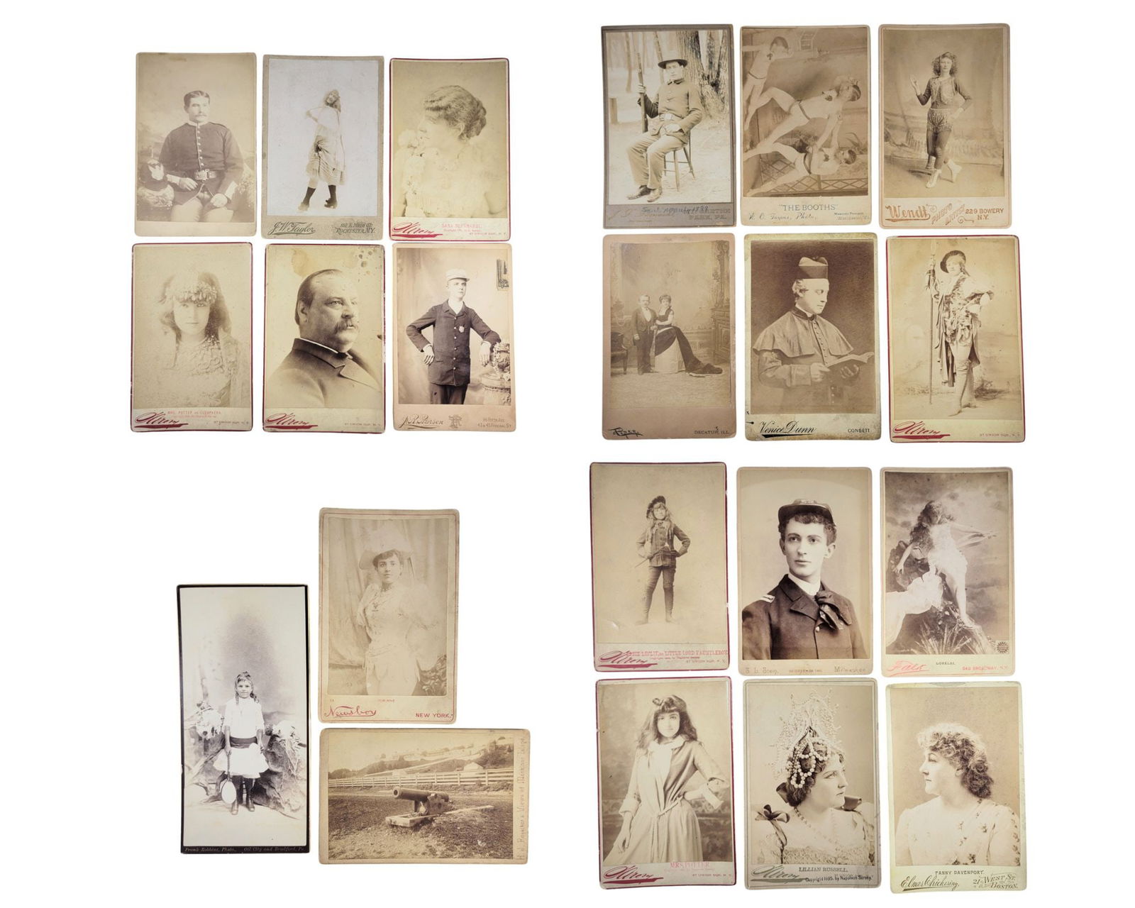 GOOD GROUP OF CABINET CARD PORTRAITS: Includes actresses, occupational, little people, and more. 1947-1966 Exhibits postcards. Provenance: private collection.