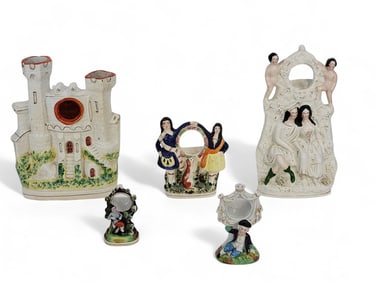 FIVE STAFFORDSHIRE WATCH HUTCHES