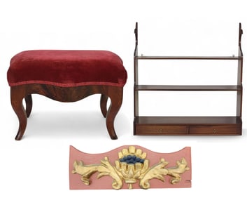 SHELF, PLAQUE, AND FOOTSTOOL