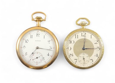 TWO SIZE 12 OPEN-FACE POCKET WATCHES
