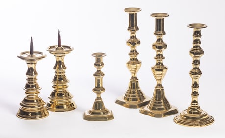 COLLECTION OF BRASS CANDLESTICKS