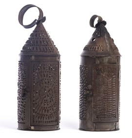 TWO PUNCHED TIN LANTERNS