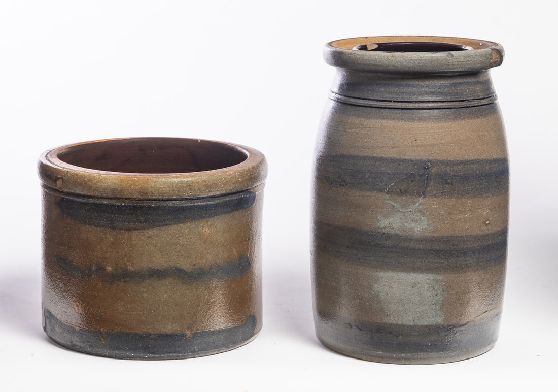 TWO STONEWARE "STRIPERS" (1 of 4)