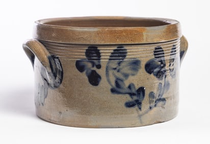 COBALT-DECORATED STONEWARE BUTTER CROCK