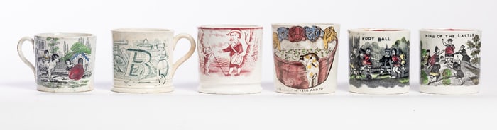 SIX STAFFORDSHIRE CHILD'S MUGS