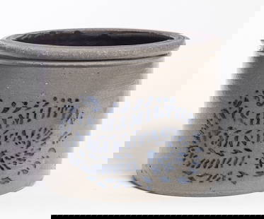 JAMES HAMILTON STONEWARE BUTTER CROCK: Greensboro, Pennsylvania, late 19th century. Stenciled decoration 6.25" high, 8.25" diameter. Provenance: the collection of the late Jo Louise Brown, Zoar, Ohio. In-house shipping is available for thi