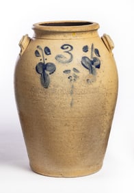 COBALT-DECORATED STONEWARE JAR