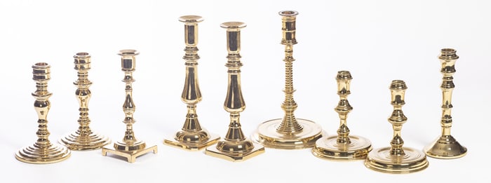 COLLECTION OF VIRGINIA METALCRAFTERS BRASS CANDLESTICKS