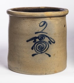 COBALT-DECORATED STONEWARE CROCK
