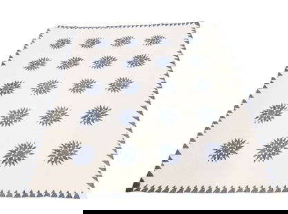 MARINER'S COMPASS QUILT: American, late 19th century. Pieced in printed blue, and with a sawtooth border. 99" by 90". Provenance: the collection of the late Jo Louise Brown, Zoar, Ohio. In-house shipping is available for this