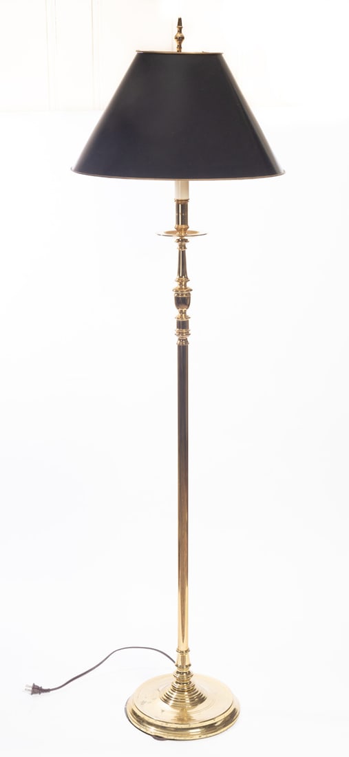 VIRGINIA METALCRAFTERS/WILLIAMSBURG FLOOR LAMP: Brass. 61" high. Provenance: the collection of the late Jo Louise Brown, Zoar, Ohio. In-house shipping is available for this lot. Please see our terms for details.