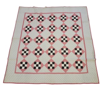 NINE PATCH PIECED QUILT WITH INSECT PRINTED FABRIC