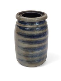 DIMINUTIVE STONEWARE STRIPED CANNING JAR