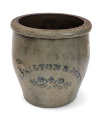 HAMILTON AND JONES STONEWARE CROCK WITH COBALT DECORATION