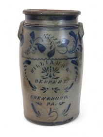 FIVE-GALLON WILLIAMS & REPPERT, GREENSBORO STONEWARE CROCK