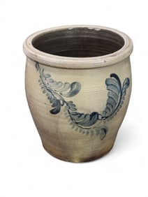 COBALT-DECORATED STONEWARE CROCK