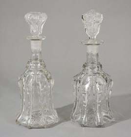 TWO PILLAR MOLD GLASS DECANTERS