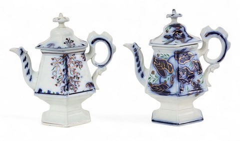 TWO GAUDY IRONSTONE TEAPOTS