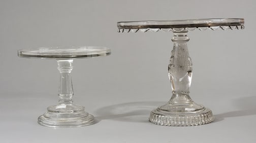 TWO PRESSED GLASS CAKE STANDS