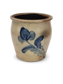 TULIP-DECORATED ONE-GALLON STONEWARE CROCK