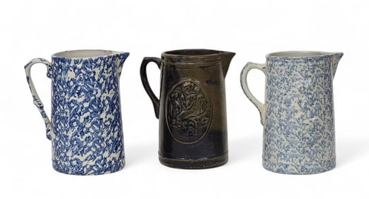 THREE PITCHERS WITH "GIRL WITH DOG" DESIGN