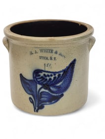 WHITE & SON, UTICA COBALT-DECORATED STONEWARE CROCK