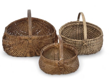 THREE SPLINT WOVEN BUTTOCKS BASKETS