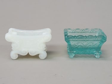 TWO PRESSED LACY GLASS OPEN SALTS