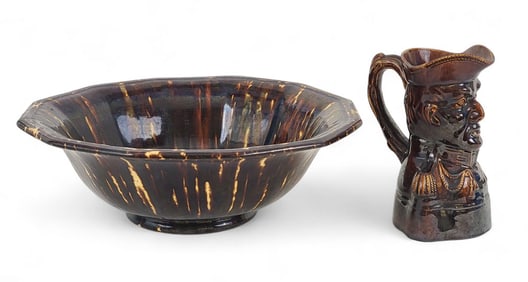 ROCKINGHAM GLAZED TOBY AND BOWL