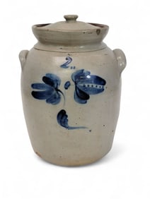 STONEWARE CROCK WITH COBALT DESIGN