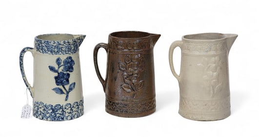 THREE MOLDED PITCHERS, "COSMOS WILDFLOWER"