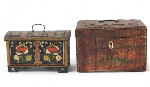 TWO FOLK ART PAINTED BOXES