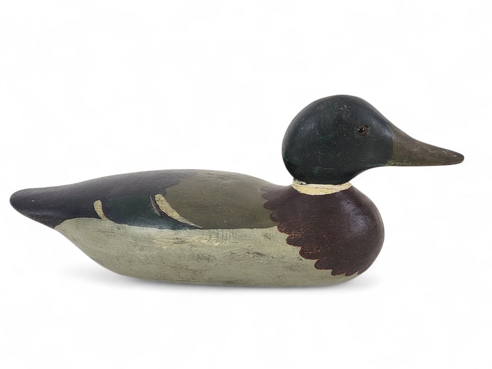 MASON DUCK DECOY: American, early 20th century, wood. Painted Mason mallard, 6" high, 16" long. Provenance: from a Midwestern collection; mallard is ex Clark Garrett. Affordable, in-house shipping is available for this