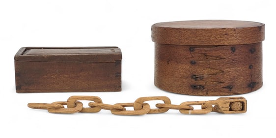 TWO BOXES AND A CARVED CHAIN