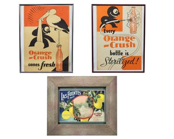 THREE FRAMED ADVERTISEMENTS