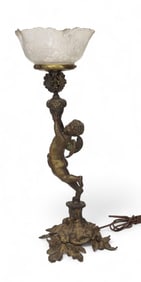 FIGURAL BRONZE OIL LAMP
