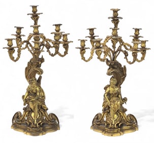 PAIR OF MONUMENTAL GILT BRONZE CANDELABRA
