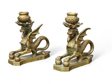 PAIR OF FIGURAL BRONZE CANDLESTICKS