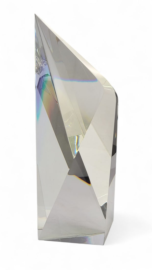 VULCAN BY CHRISTOPHER RIES (AMERICAN, B. 1952): Signed and dated 1985. Optical glass, cut, ground, and polished. Illustrated on p. 33, "Illusions In glass: The Art of Christopher Ries" (Ellis, Anita J. and Cincinnati Art Museum, 1988). 19.75" high.