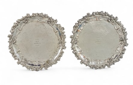 PAIR OF SHEFFIELD PLATE SALVERS