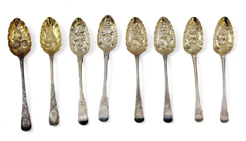 COLLECTION OF 8 GEORGE III SILVER BERRY SPOONS