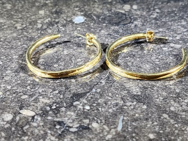 PAIR OF GOLD & DIAMOND HOOP EARRINGS