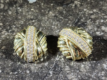 PAIR OF JOSE HESS GOLD & DIAMOND EARRINGS