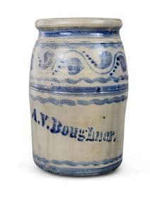 DECORATED STONEWARE JAR BY A.V. BOUGHNER