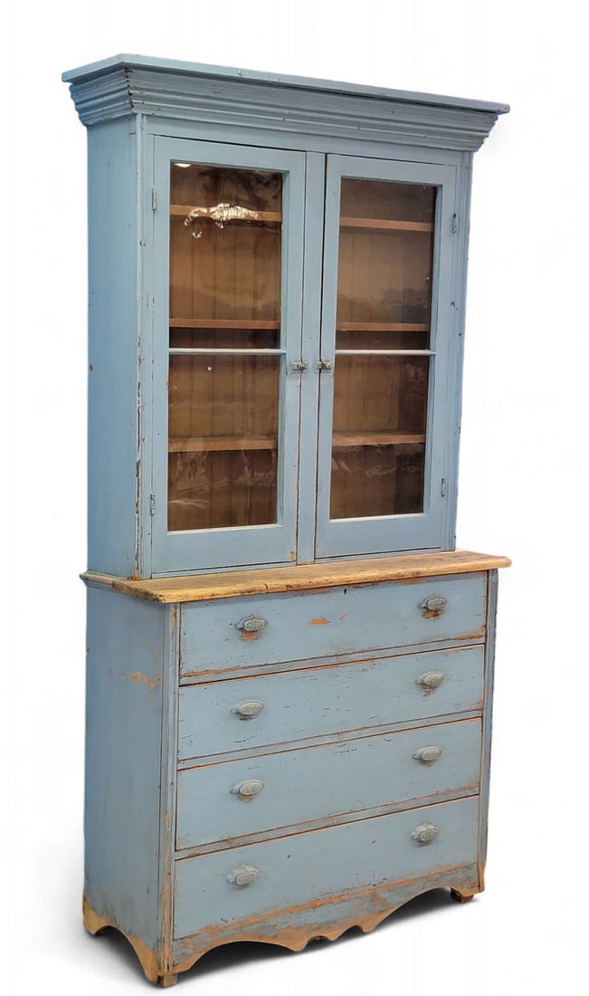 BLUE-PAINTED STEP-BACK CUPBOARD (1 of 6)