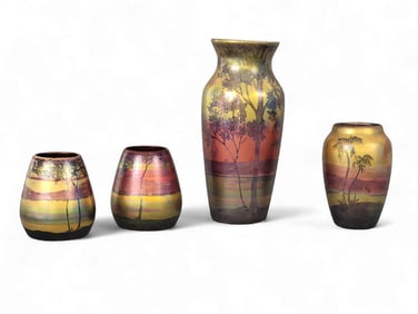 FOUR WELLER LASA VASES