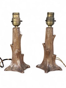 PAIR OF SEWER TILE TREE TRUNK LAMPS