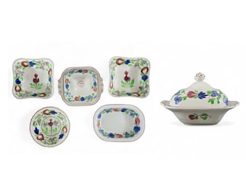 STICK SPATTERWARE TUREEN AND BOWLS